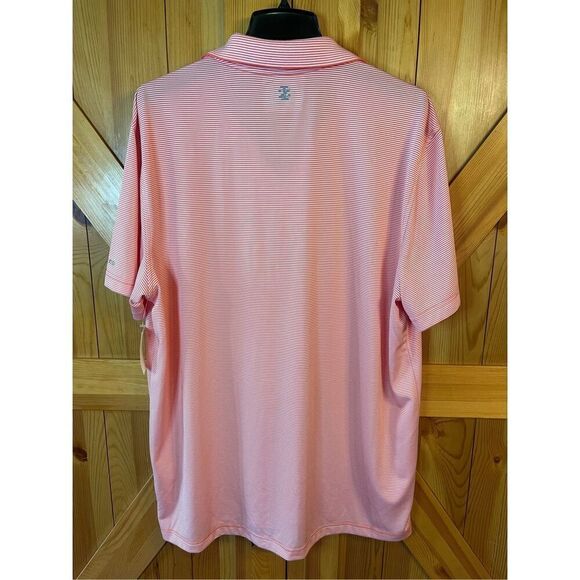 IZOD Golf Polo Shirt Men's Size XL Hot Coral Striped 1/4 Button up Short Sleeve - Picture 5 of 6